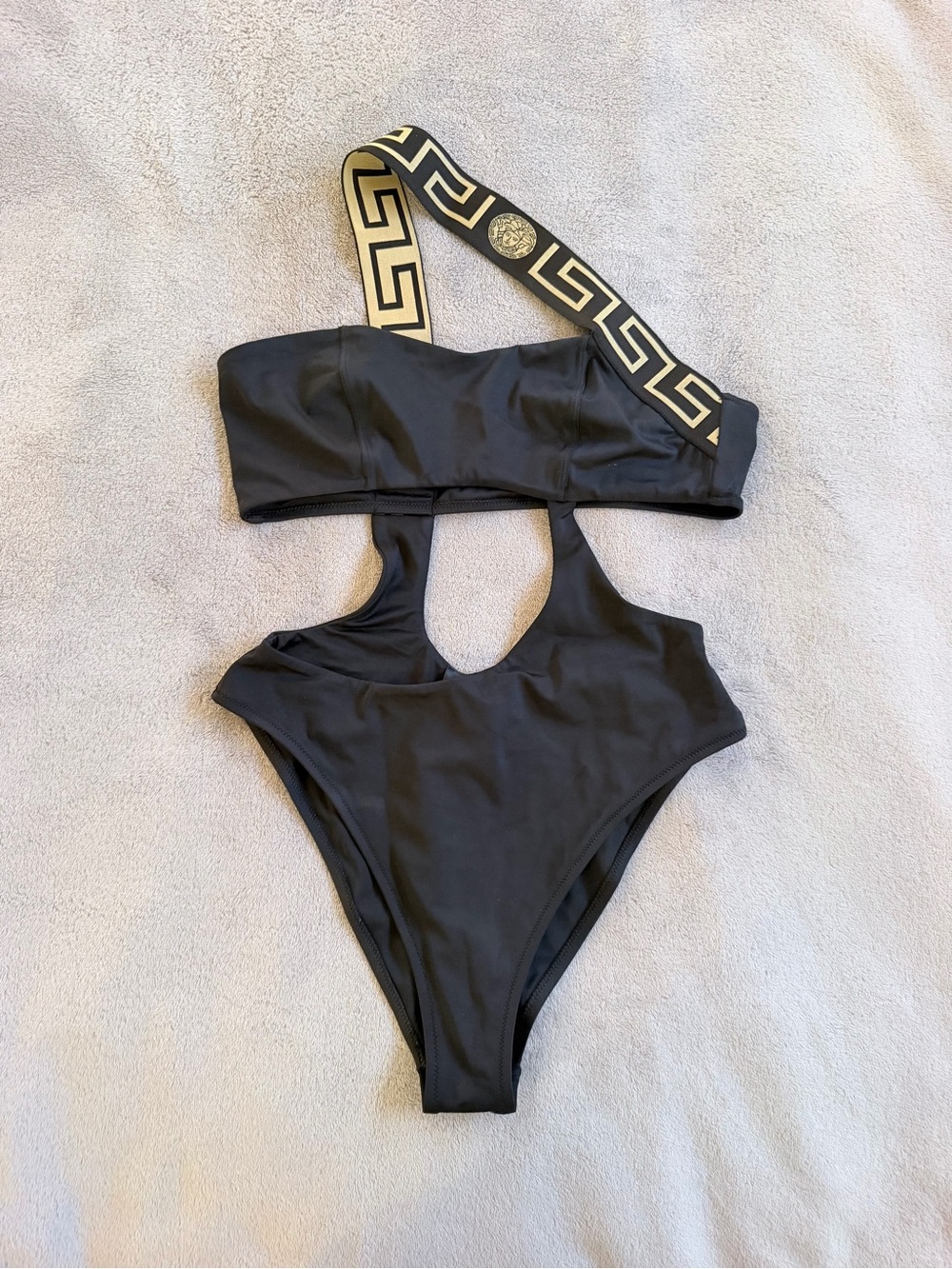Versace Black One-Piece with Gold Strap Detail Swimsuit Size 3 S-M